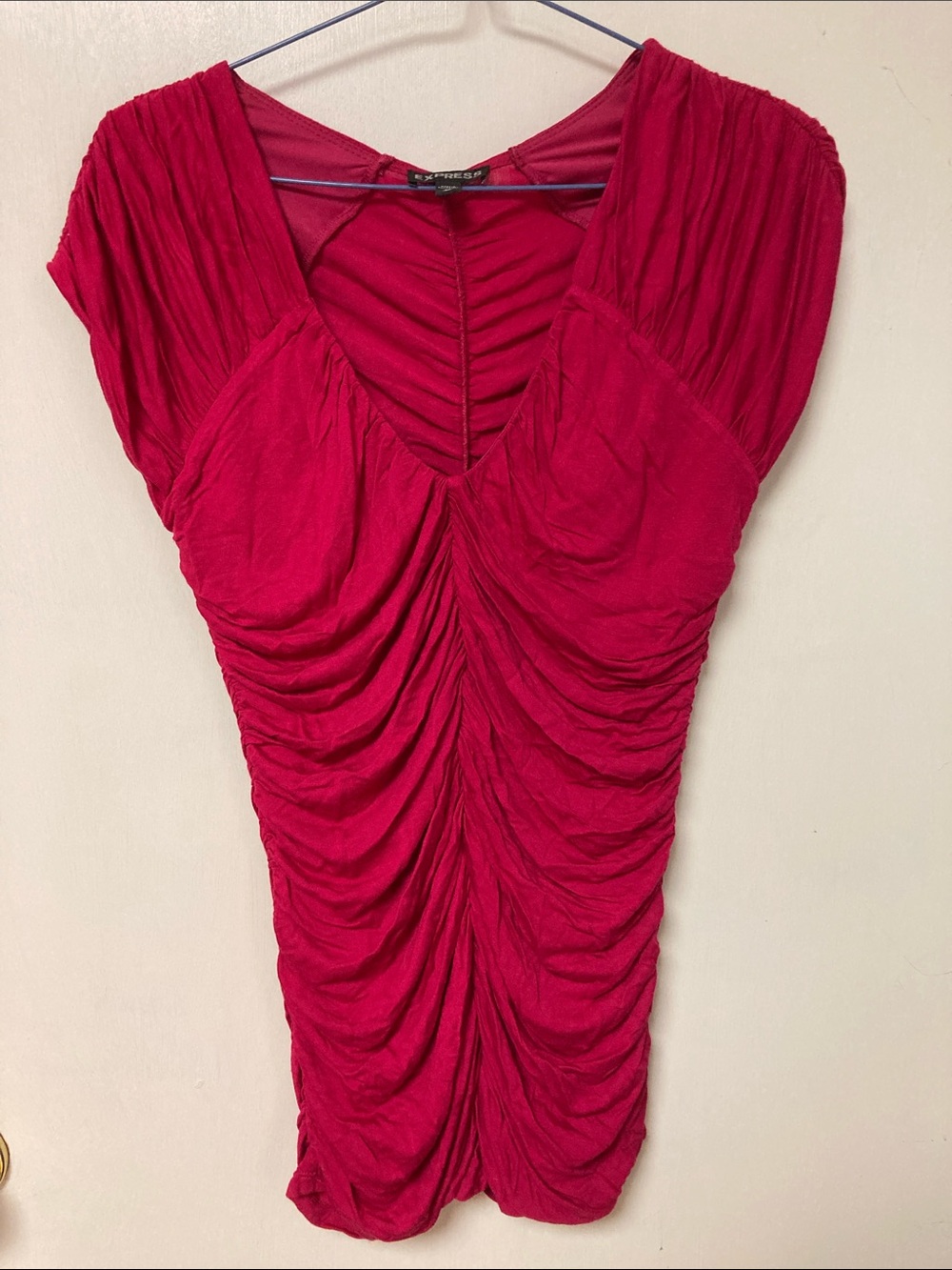 Express Fuchsia Ruched V-Neck Top
